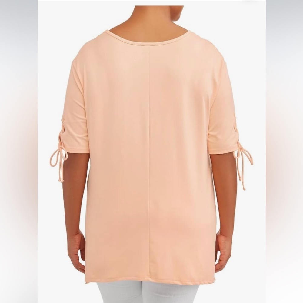 NWT Terra &Sky Apricot DelightV-Neck Lace Up Tie Sleeve Blouse size 1X - Picture 2 of 5